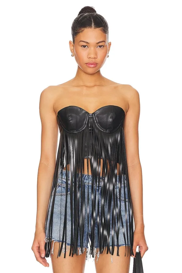 Dutton Faux Leather Top Black Women Lovers and Friends Tops