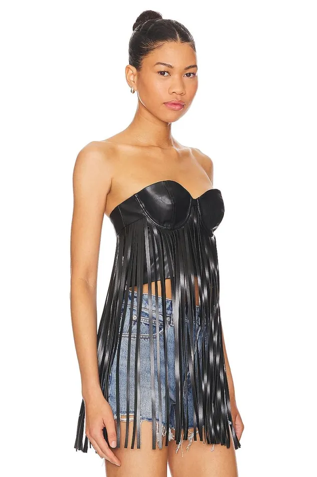 Dutton Faux Leather Top Black Women Lovers and Friends Tops