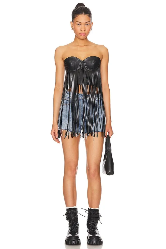 Dutton Faux Leather Top Black Women Lovers and Friends Tops