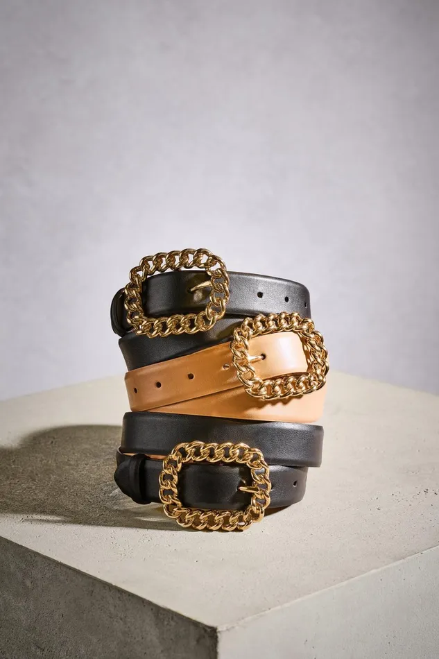 Elie Tahari Belts Chain Buckle Belt Blackgold 8211 Women