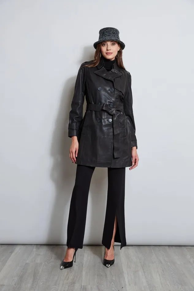 Elie Tahari Coats Tahari Leather Double Breasted Trench Coat Black 8211 Women