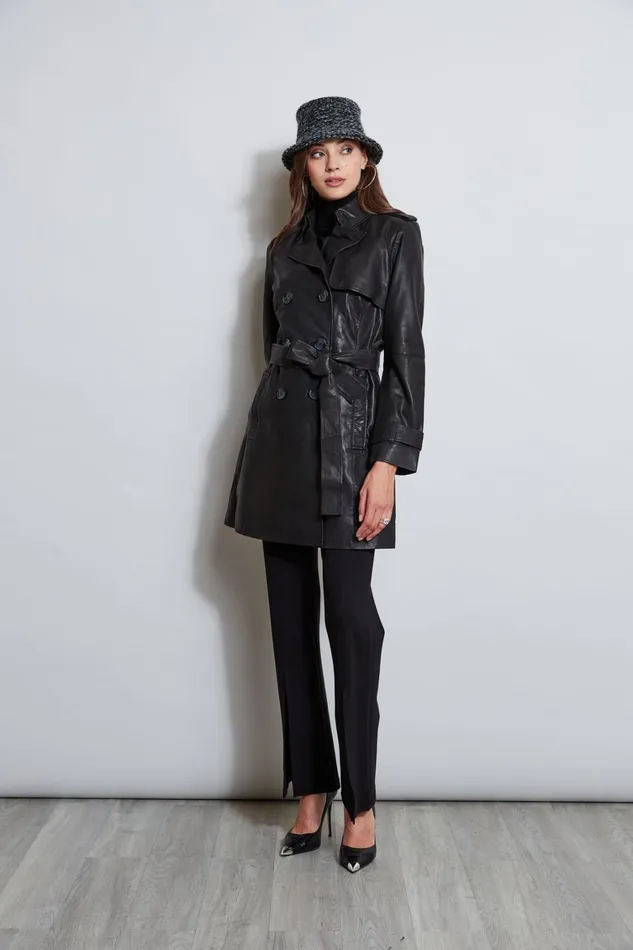 Elie Tahari Coats Tahari Leather Double Breasted Trench Coat Black 8211 Women