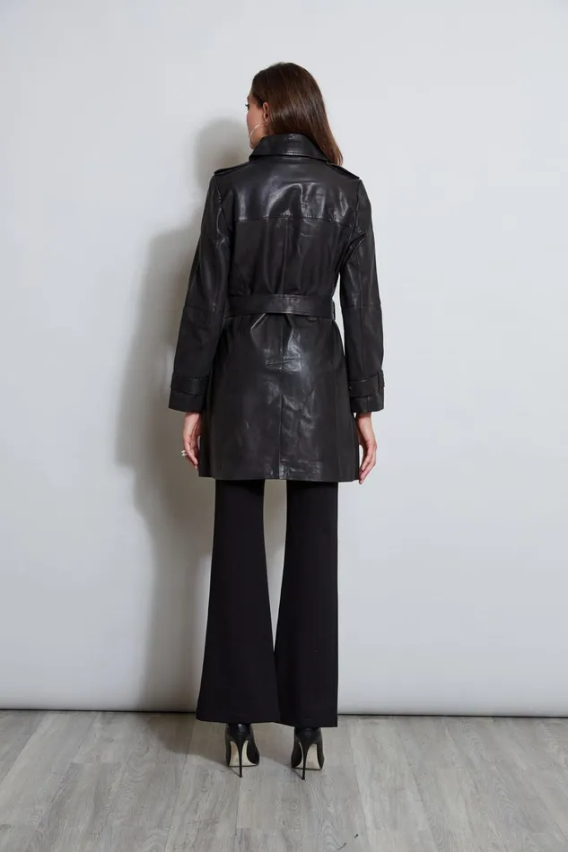Elie Tahari Coats Tahari Leather Double Breasted Trench Coat Black 8211 Women