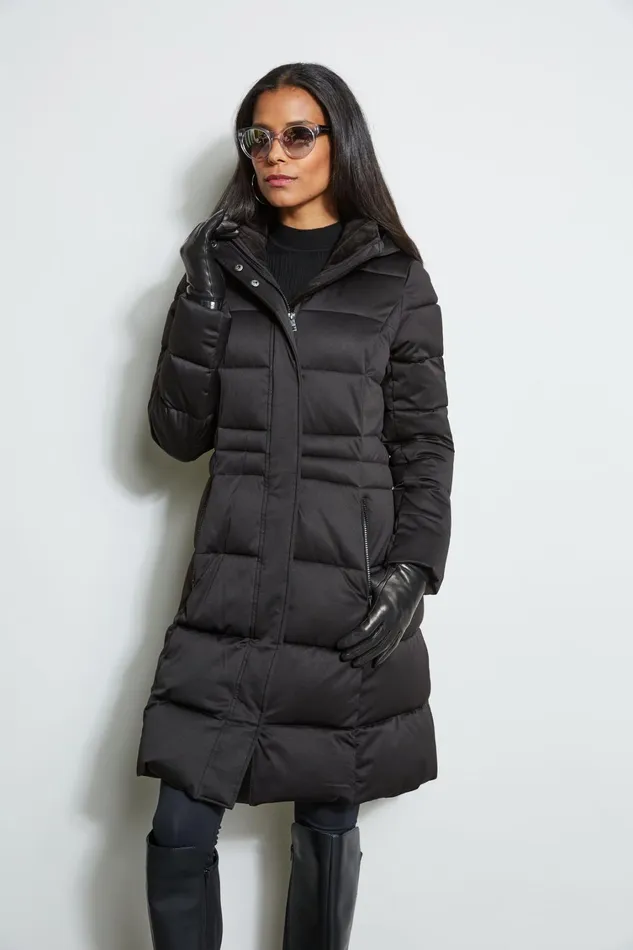 Elie Tahari Coats Tahari Stitched Hooded Puffer Coat Black 8211 Women