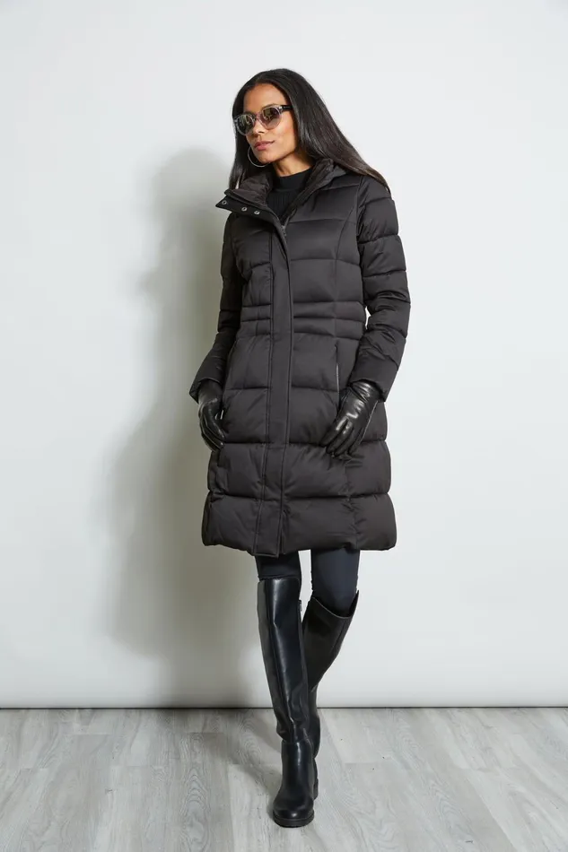 Elie Tahari Coats Tahari Stitched Hooded Puffer Coat Black 8211 Women