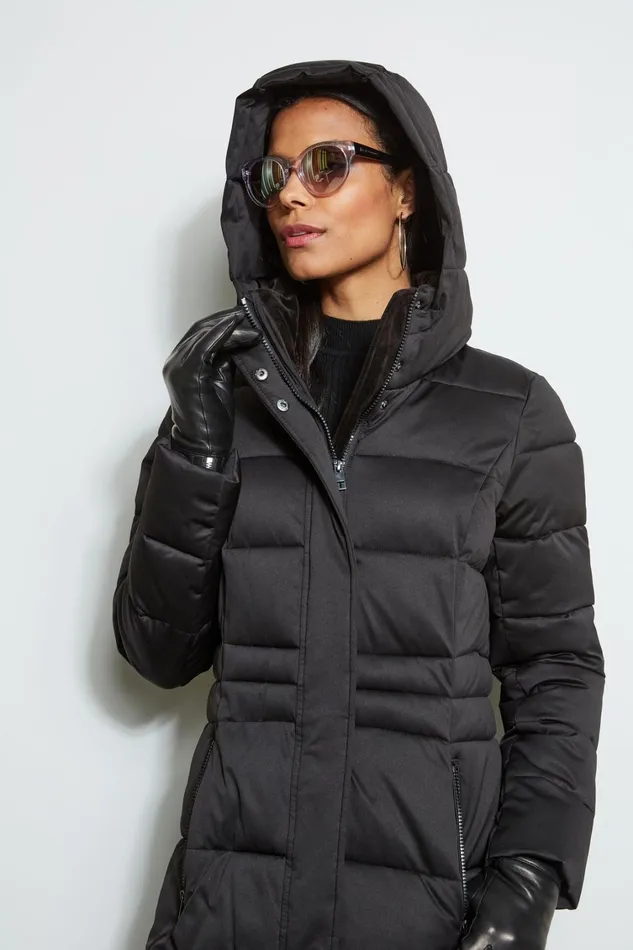 Elie Tahari Coats Tahari Stitched Hooded Puffer Coat Black 8211 Women