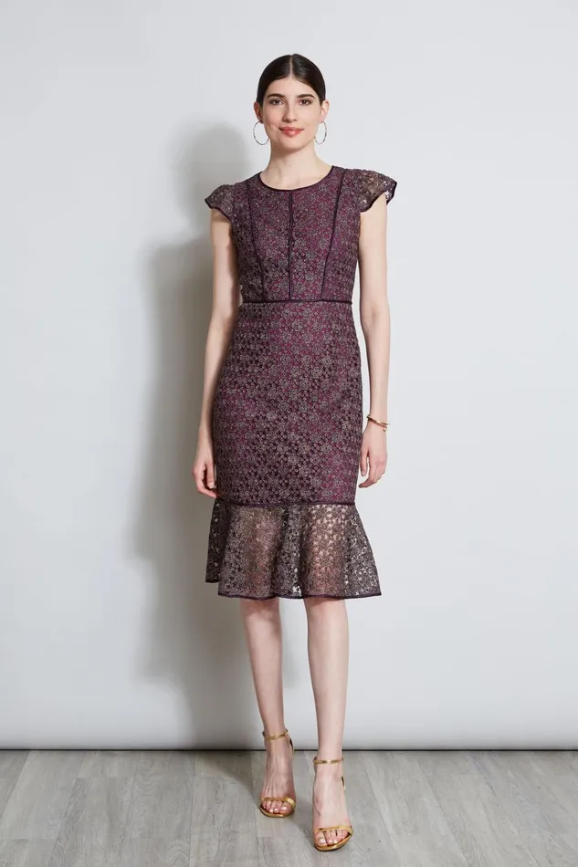 Elie Tahari Dresses and Jumpsuits Lace Flutter Sleeve Dress Plum 8211 Women