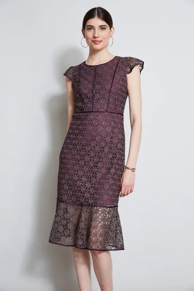Elie Tahari Dresses and Jumpsuits Lace Flutter Sleeve Dress Plum 8211 Women