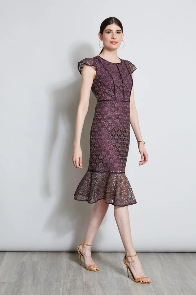Elie Tahari Dresses and Jumpsuits Lace Flutter Sleeve Dress Plum 8211 Women
