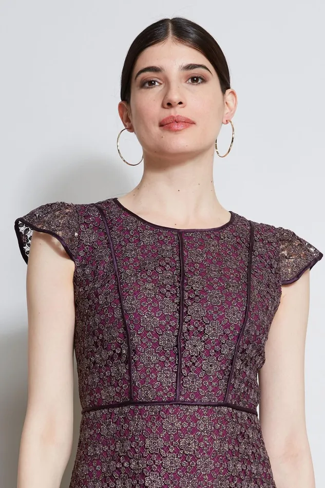 Elie Tahari Dresses and Jumpsuits Lace Flutter Sleeve Dress Plum 8211 Women