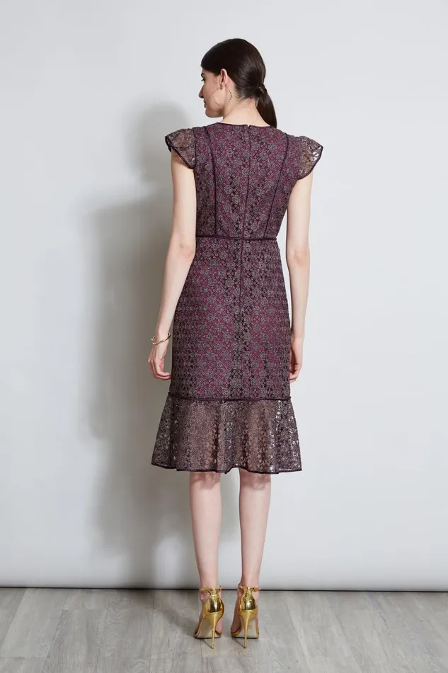 Elie Tahari Dresses and Jumpsuits Lace Flutter Sleeve Dress Plum 8211 Women