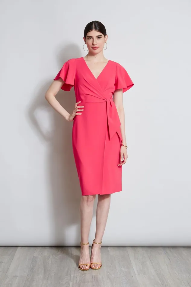 Elie Tahari Dresses and Jumpsuits Mock Wrap Flutter Sleeve Dress Wild Strawberry 8211 Women Elie Tahari Dresses and Jumpsuits Mock Wrap Flutter Sleeve Dress Wild Strawberry 8211 Women