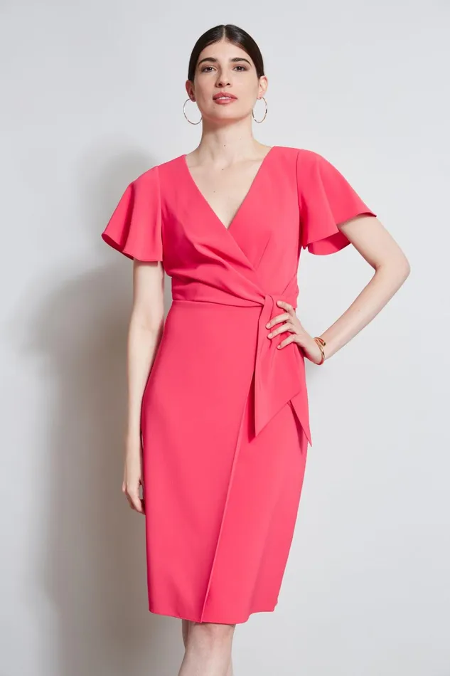Elie Tahari Dresses and Jumpsuits Mock Wrap Flutter Sleeve Dress Wild Strawberry 8211 Women