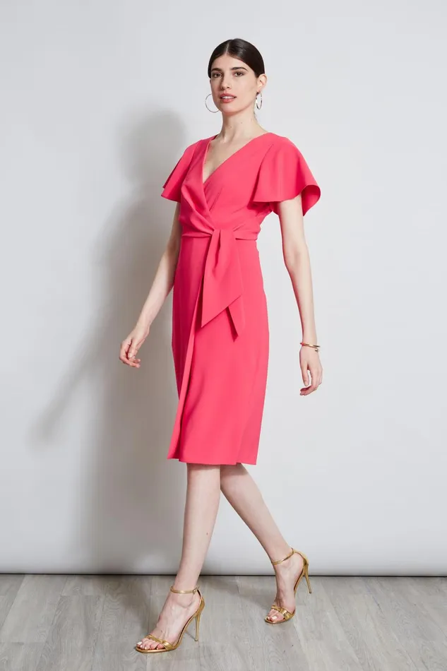 Elie Tahari Dresses and Jumpsuits Mock Wrap Flutter Sleeve Dress Wild Strawberry 8211 Women