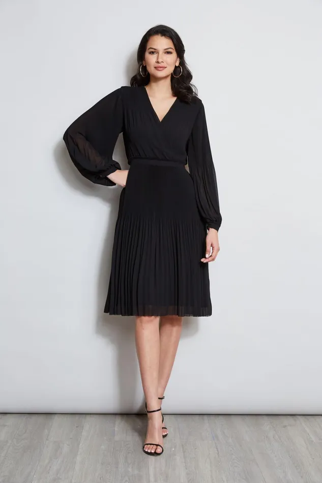 Elie Tahari Dresses and Jumpsuits Mock Wrap Pleated Dress Noir 8211 Women