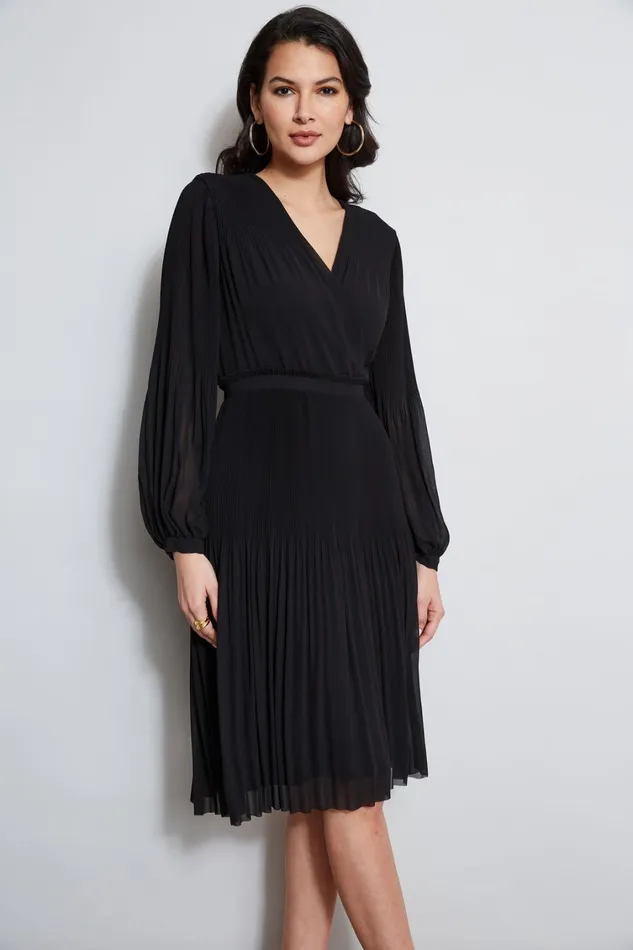 Elie Tahari Dresses and Jumpsuits Mock Wrap Pleated Dress Noir 8211 Women