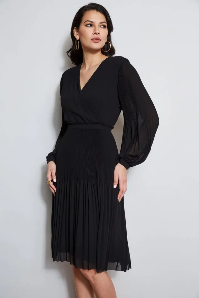 Elie Tahari Dresses and Jumpsuits Mock Wrap Pleated Dress Noir 8211 Women