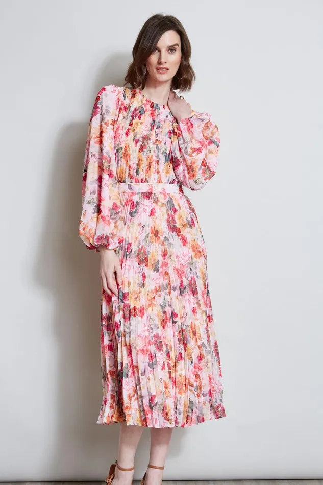 Elie Tahari Dresses and Jumpsuits Pleated Floral Midi Dress Wonderland Print 8211 Women