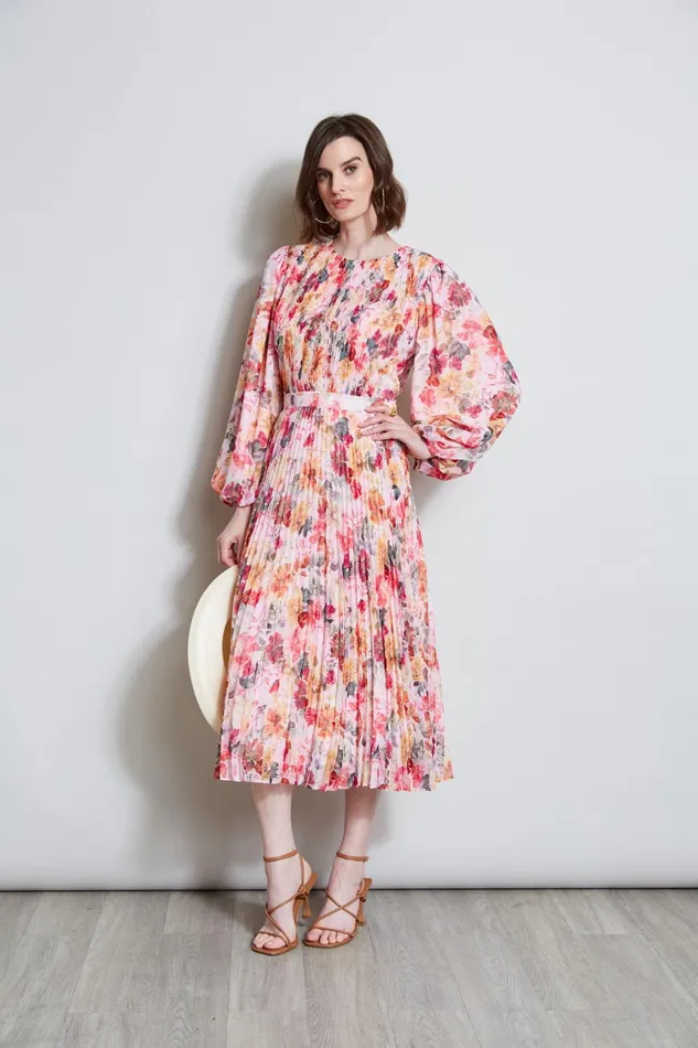 Elie Tahari Dresses and Jumpsuits Pleated Floral Midi Dress Wonderland Print 8211 Women