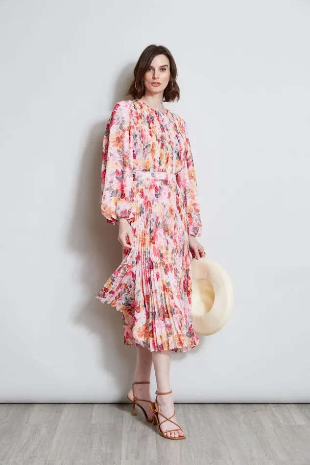 Elie Tahari Dresses and Jumpsuits Pleated Floral Midi Dress Wonderland Print 8211 Women