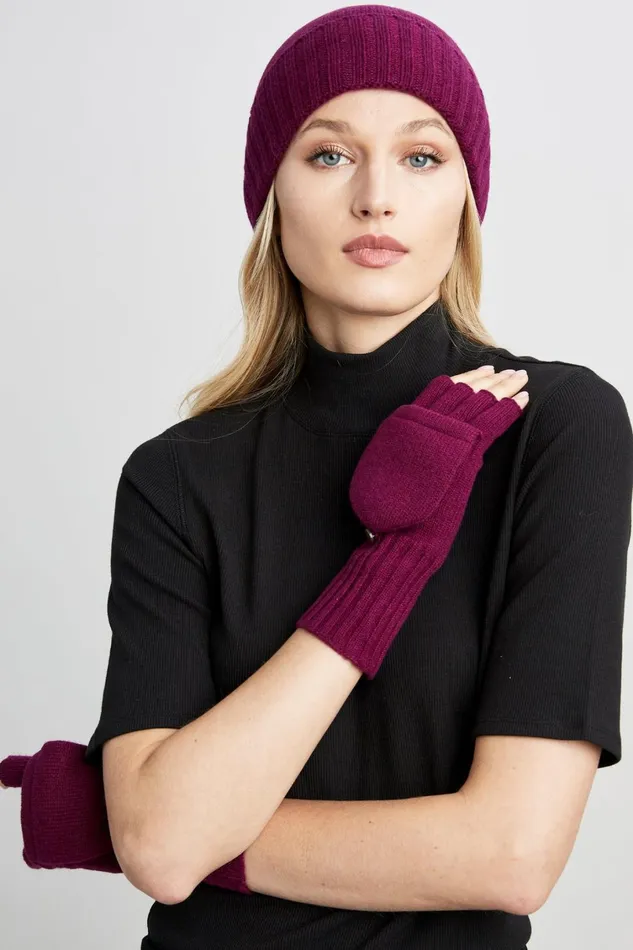 Elie Tahari Hats Gloves and Scarves Cashmere Popover Glove Plum 8211 Women