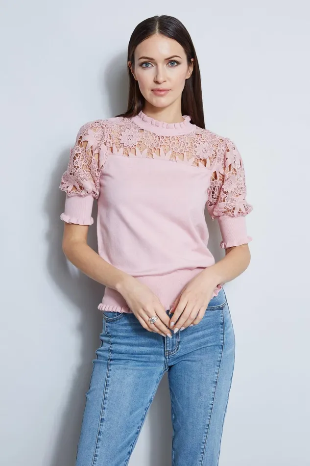 Elie Tahari Knits and Sweaters Crochet Inset Sweater Muse 8211 Women