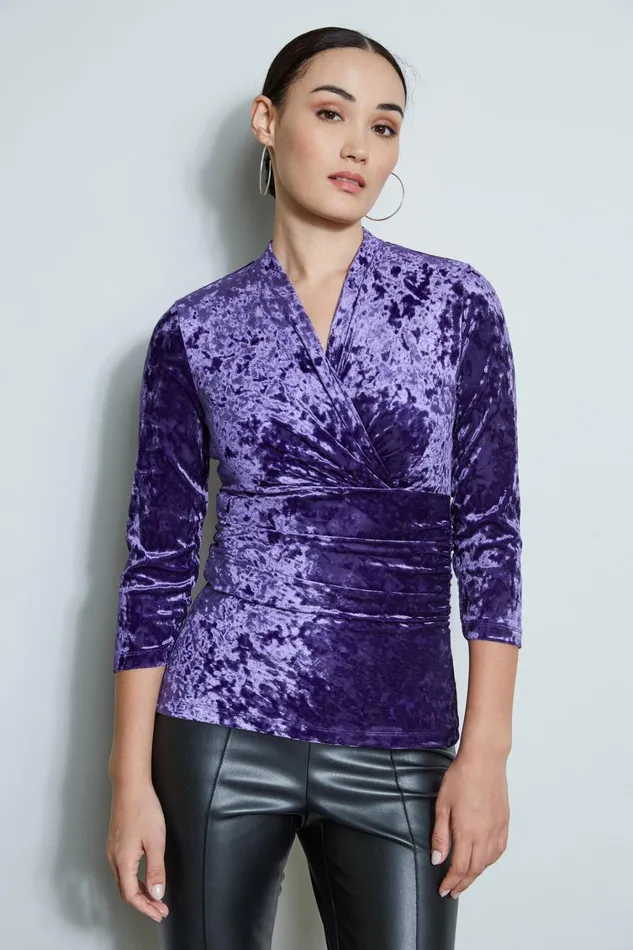 Elie Tahari Knits and Sweaters Crushed Velvet Ruched Knit Winter Plum 8211 Women