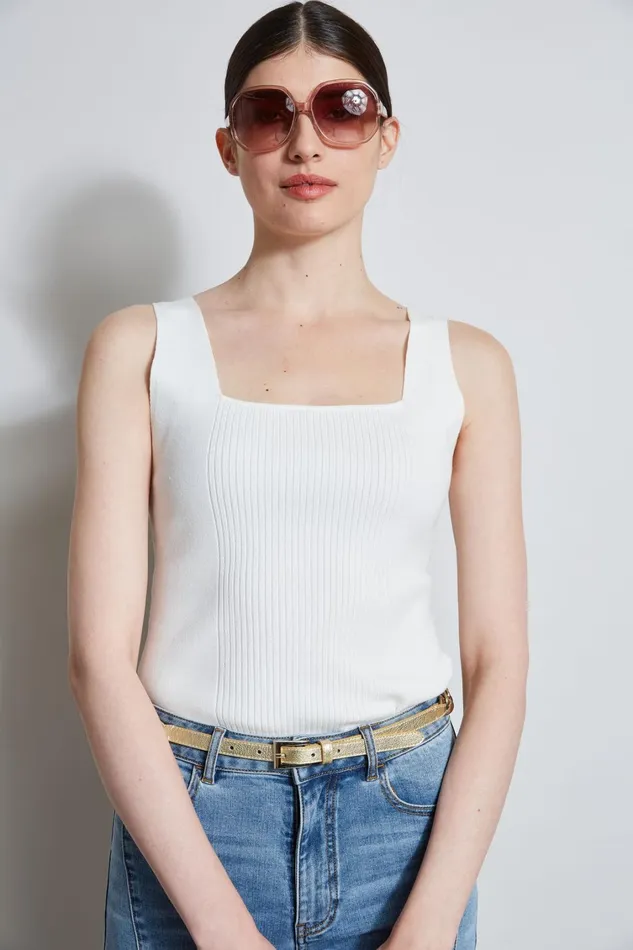 Elie Tahari Knits and Sweaters Rib Detail Sweater Tank Foam 8211 Women