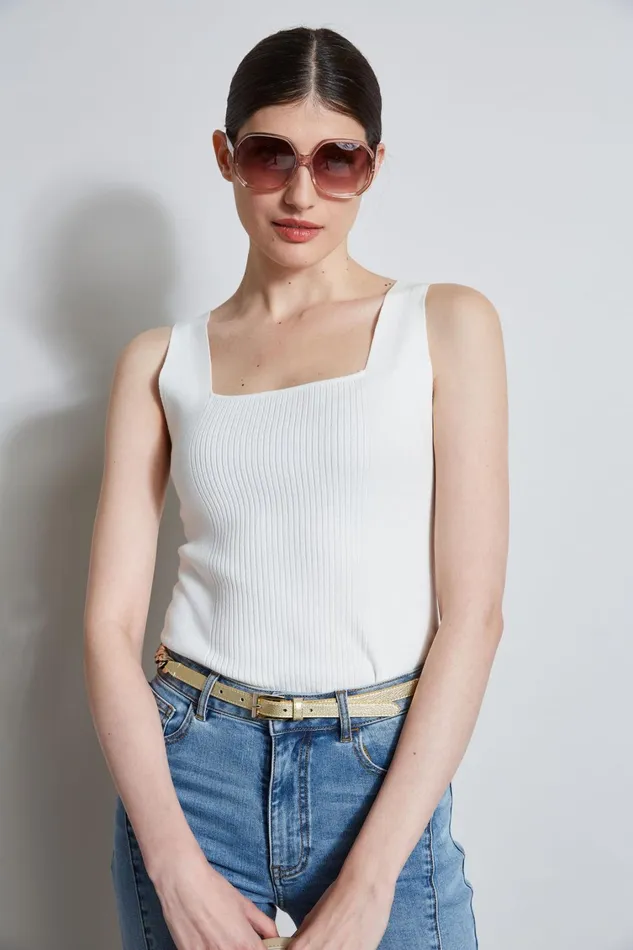 Elie Tahari Knits and Sweaters Rib Detail Sweater Tank Foam 8211 Women