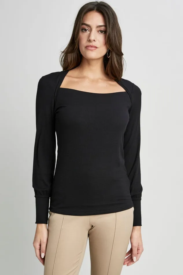 Elie Tahari Knits and Sweaters Straight Neck Ribbed Knit Noir 8211 Women