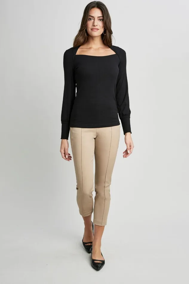 Elie Tahari Knits and Sweaters Straight Neck Ribbed Knit Noir 8211 Women