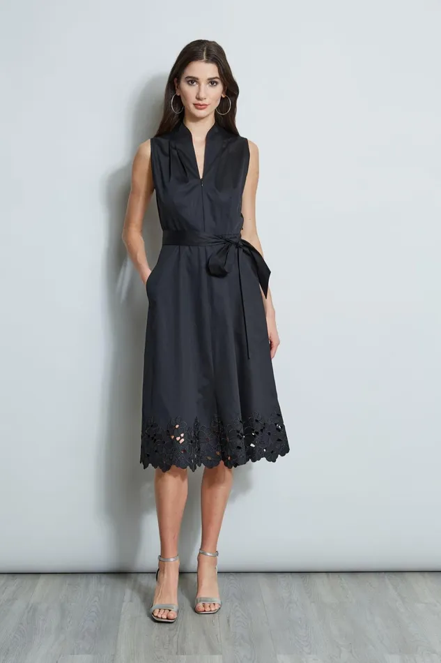 Elie Tahari Midi Dresses Embroidered Hem Cotton Dress Black 8211 Women