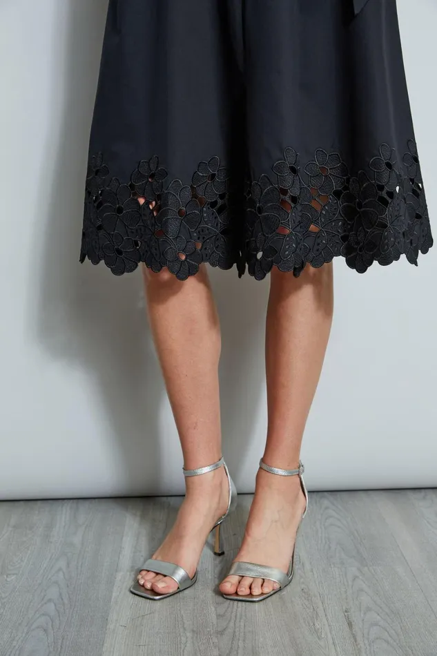 Elie Tahari Midi Dresses Embroidered Hem Cotton Dress Black 8211 Women