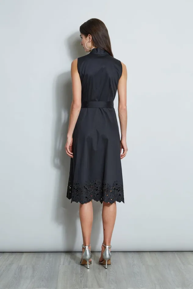 Elie Tahari Midi Dresses Embroidered Hem Cotton Dress Black 8211 Women