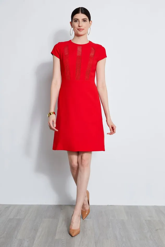 Elie Tahari Midi Dresses Geo Lace Inset Dress Berry 8211 Women