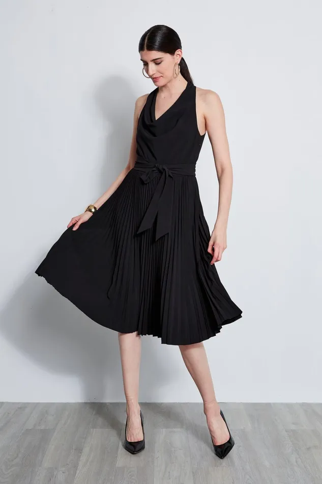 Elie Tahari Midi Dresses Pleated Cowl Midi Dress Black 8211 Women