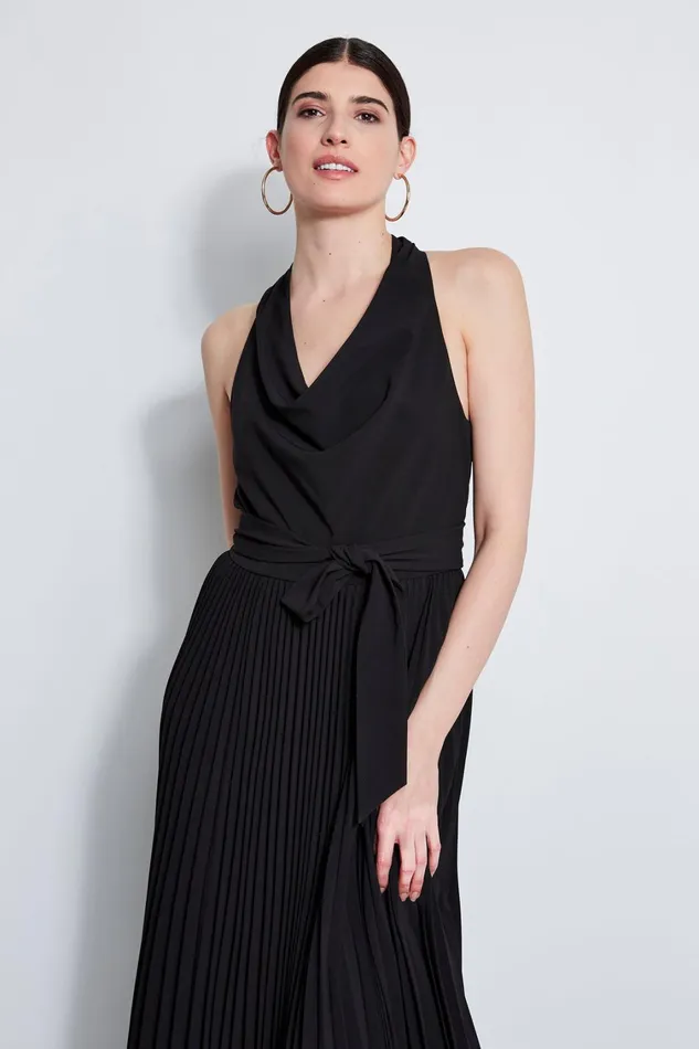 Elie Tahari Midi Dresses Pleated Cowl Midi Dress Black 8211 Women