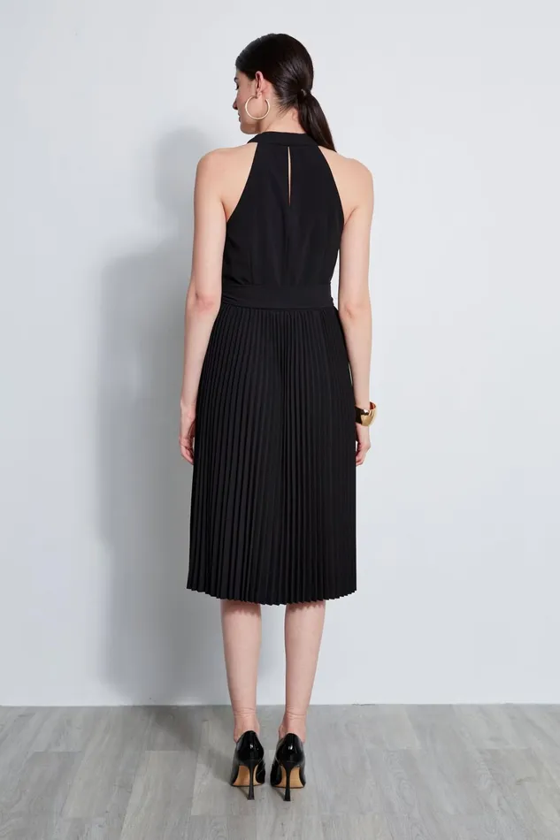 Elie Tahari Midi Dresses Pleated Cowl Midi Dress Black 8211 Women