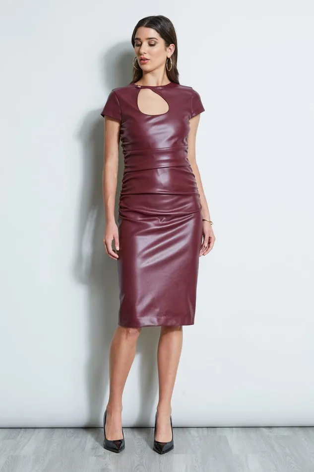 Elie Tahari Midi Dresses Vegan Leather Keyhole Dress Burgundy 8211 Women