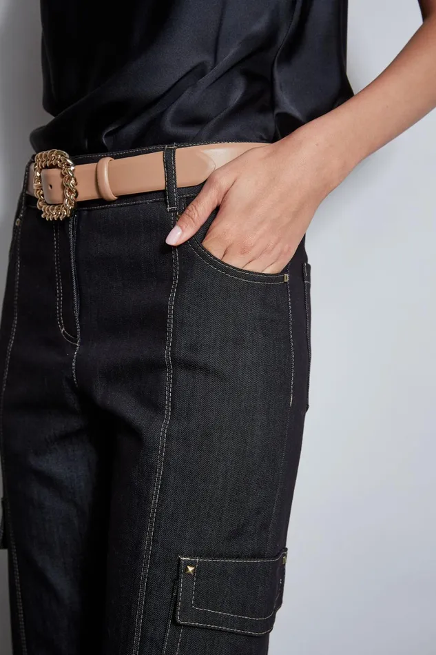Elie Tahari Pants Denim Cargo Pant Black 8211 Women