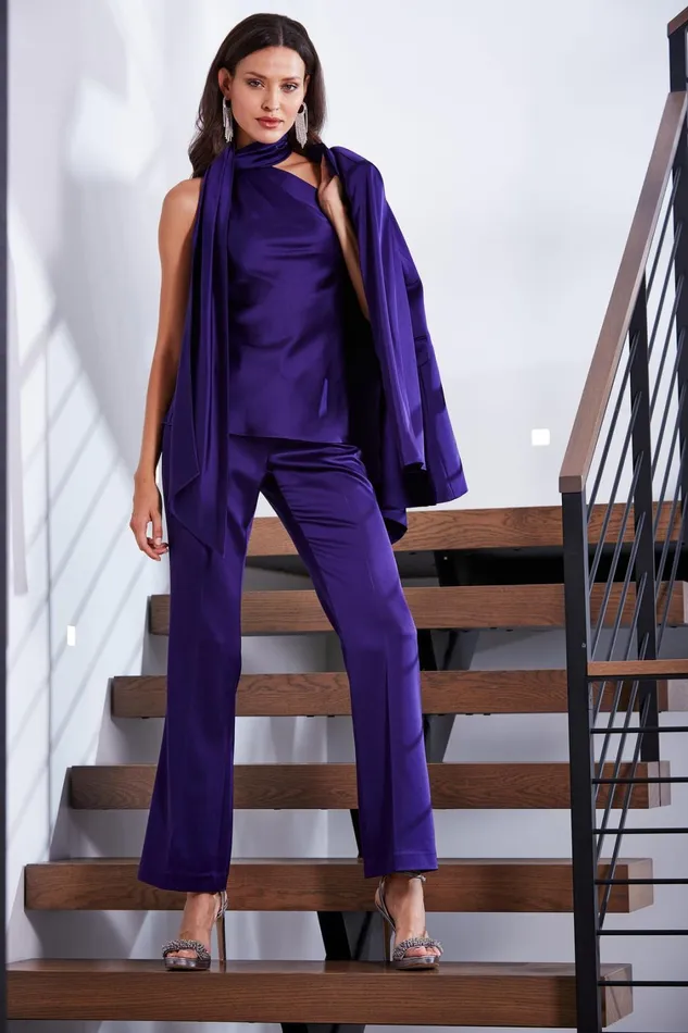Elie Tahari Pants Satin Fit and Flare Pant Winter Plum 8211 Women