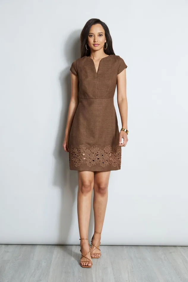 Elie Tahari Short Dresses Short Sleeve Embroidered Hem Dress Sumatra 8211 Women