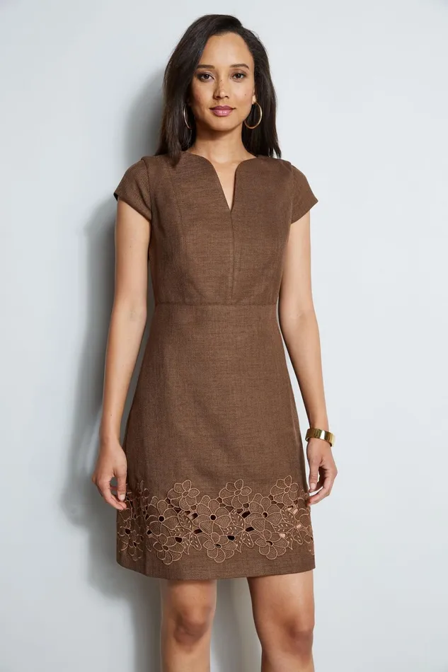 Elie Tahari Short Dresses Short Sleeve Embroidered Hem Dress Sumatra 8211 Women