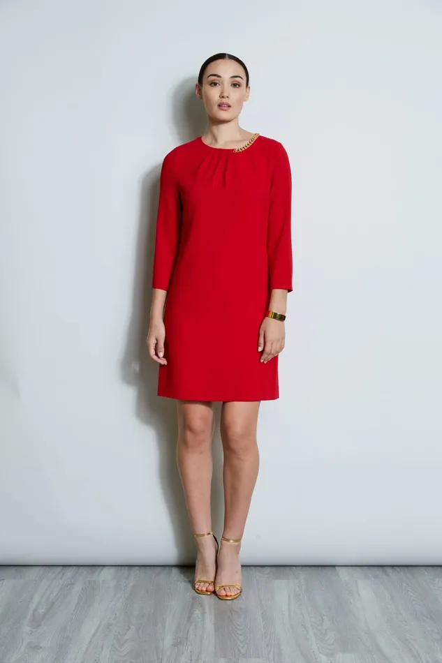 Elie Tahari Short Sleeve Dresses Chain Shift Dress Flame Red 8211 Women