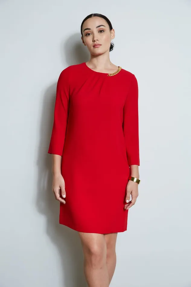 Elie Tahari Short Sleeve Dresses Chain Shift Dress Flame Red 8211 Women