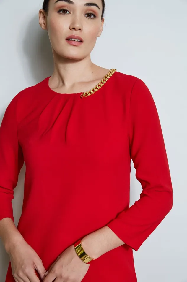 Elie Tahari Short Sleeve Dresses Chain Shift Dress Flame Red 8211 Women