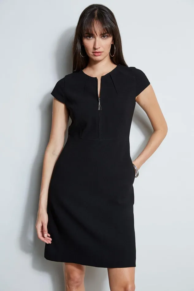 Elie Tahari Short Sleeve Dresses Chain Zip Dart Dress Black 8211 Women