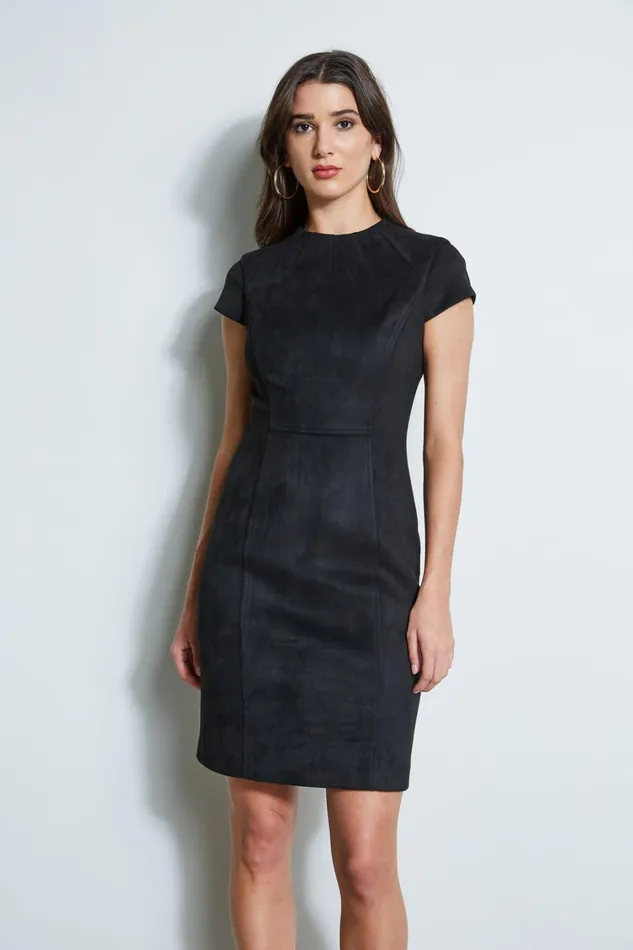 Elie Tahari Short Sleeve Dresses Vegan Suede Dart Dress Black 8211 Women