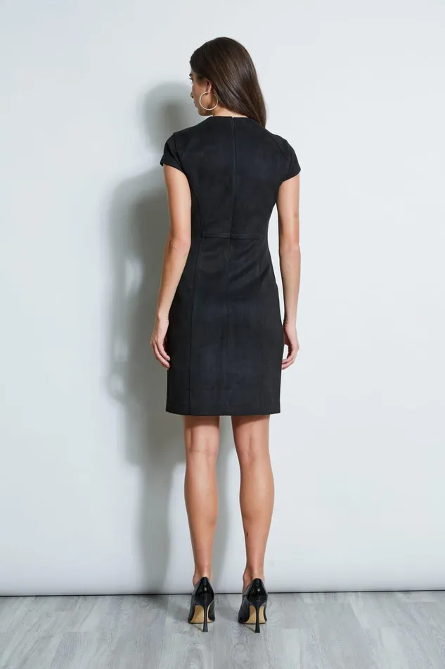 Elie Tahari Short Sleeve Dresses Vegan Suede Dart Dress Black 8211 Women