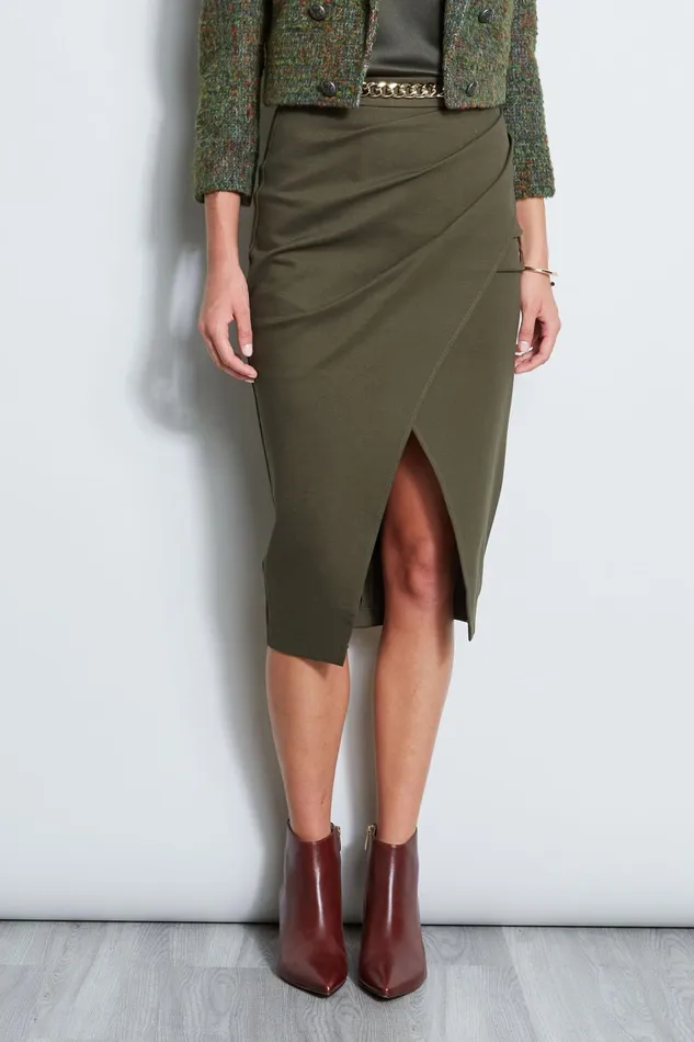 Elie Tahari Skirts Midi Knit Wrap Skirt Olive 8211 Women